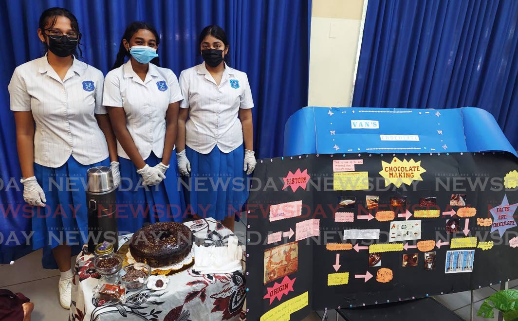Lakshmi Girls Hindu College students at the 'how to make chocolate' booth in the college's science fair. 