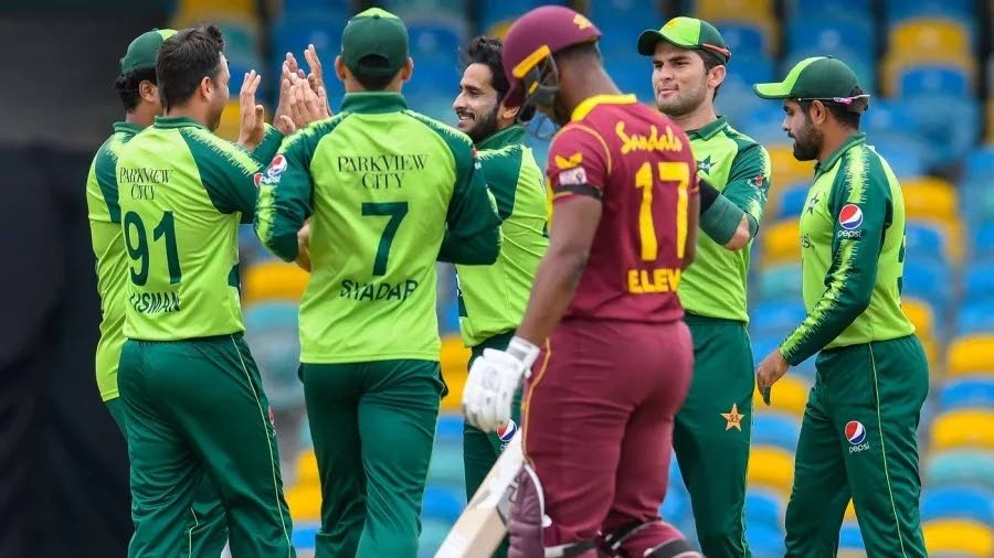 Pakistan players celebrate the dismissal of West Indies' Evin Lewis during a Twenty20 match recently. 