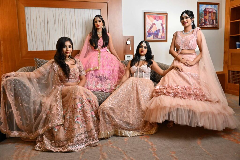 Loralei Leotaud, Danna Seepersad, Anissa Ali, Savita Changar in Neha Karina empress collection.  - Photo courtesy Neha Karina