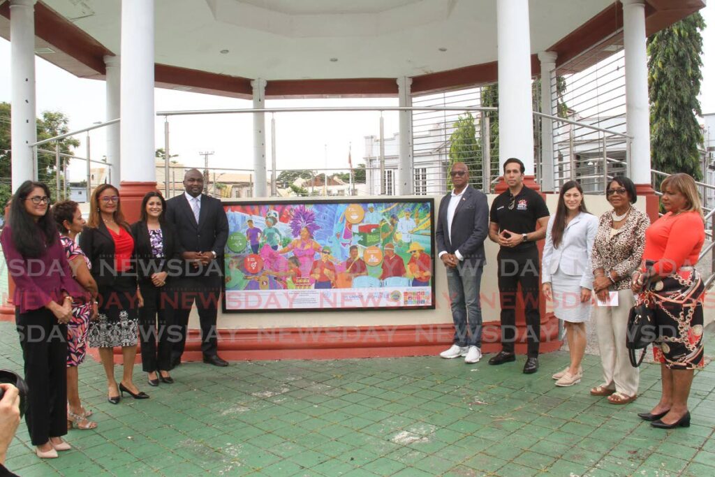 San Fernando East MP Brian Manning, San Fernando West MP Faris Al-Rawi, San Fernando Mayor Junia Regrello, and UNCHR head of protection Amanda Solano were among those who were present at the unveiling of the murals at Harris Promenade, San Fernando on Tuesday. - Marvin Hamilton