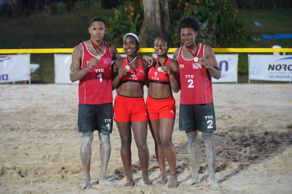 TT beach volleyballers (left-right) Nicholas Williams, Britney Choon, Tsyan Selvon and Joshua Persaud. - 