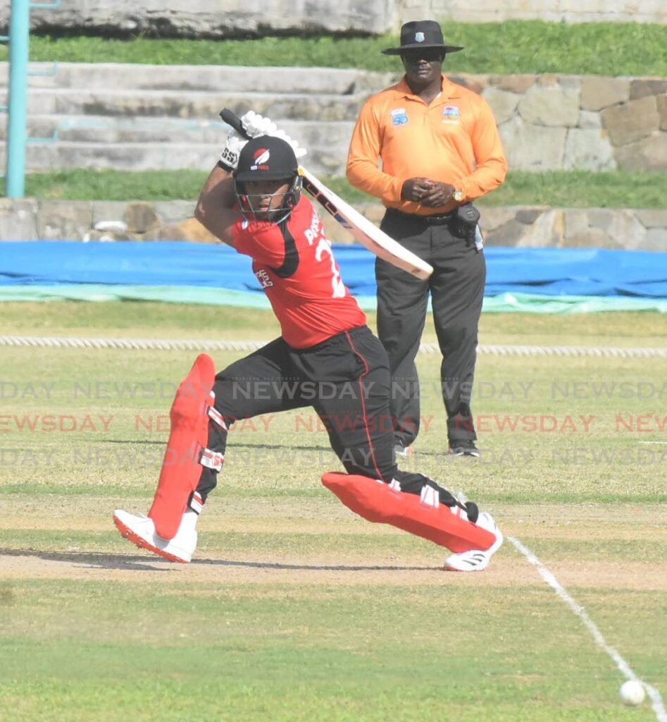 File photo: TT Red Force skipper Nicholas Pooran made an unbeaten 99 runs against the Windward Islands Volcanoes during the CG United Super 50 Cup match at the Brian Lara Cricket Academy, Tarouba.