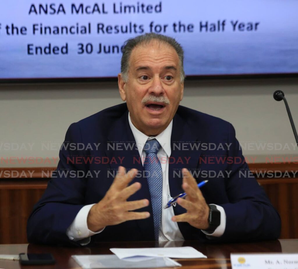 Ansa McAl chairman A Norman Sabga during the release of the group's half-year results in June. The group's profits declined over the nine-period ending September 30. - Photo by Sureash Cholai