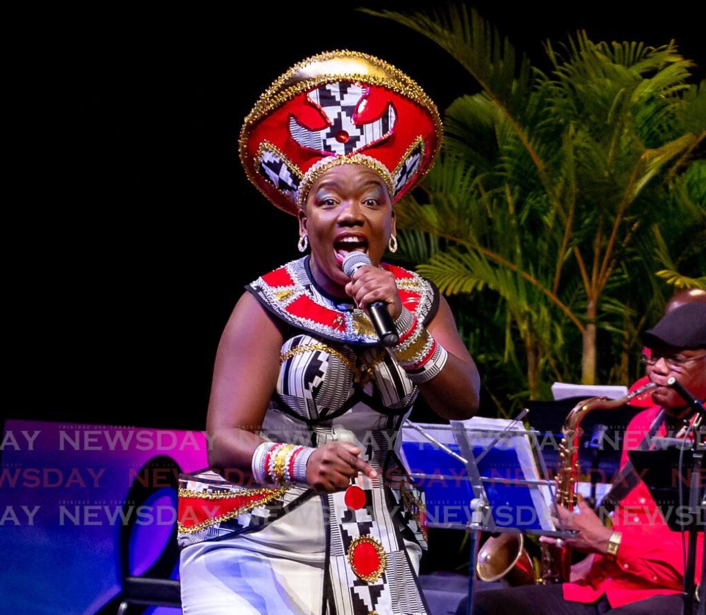 Nicole Thomas gives the winning performance at the TUCO Tobago Calypso Monarch competition at Shaw Park Cultural Complex on October 23. Photo by David Reid