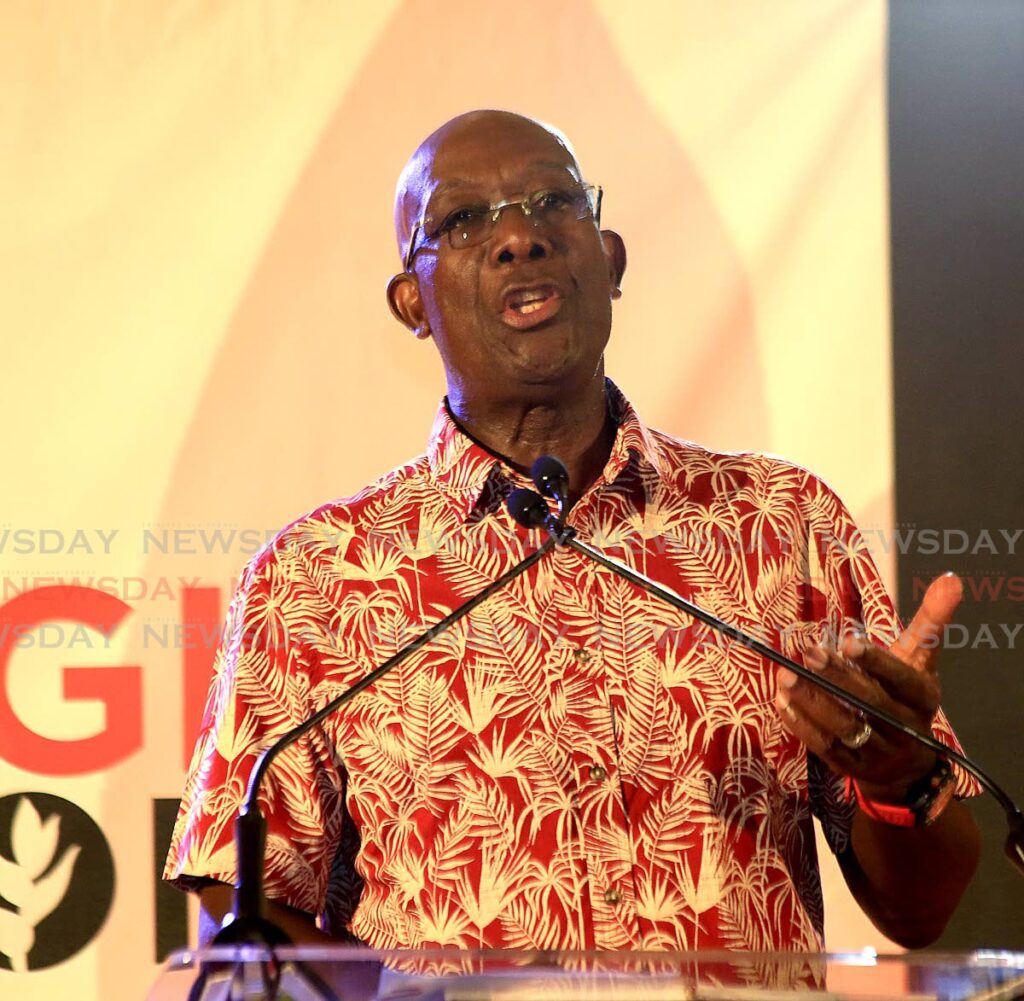 Prime Minister Dr Keith Rowley addresses a PNM meeting in Chaguanas on November 1. He contracted covid19 a third time on November 4 but tested negative on November 11. - SUREASH CHOLAI