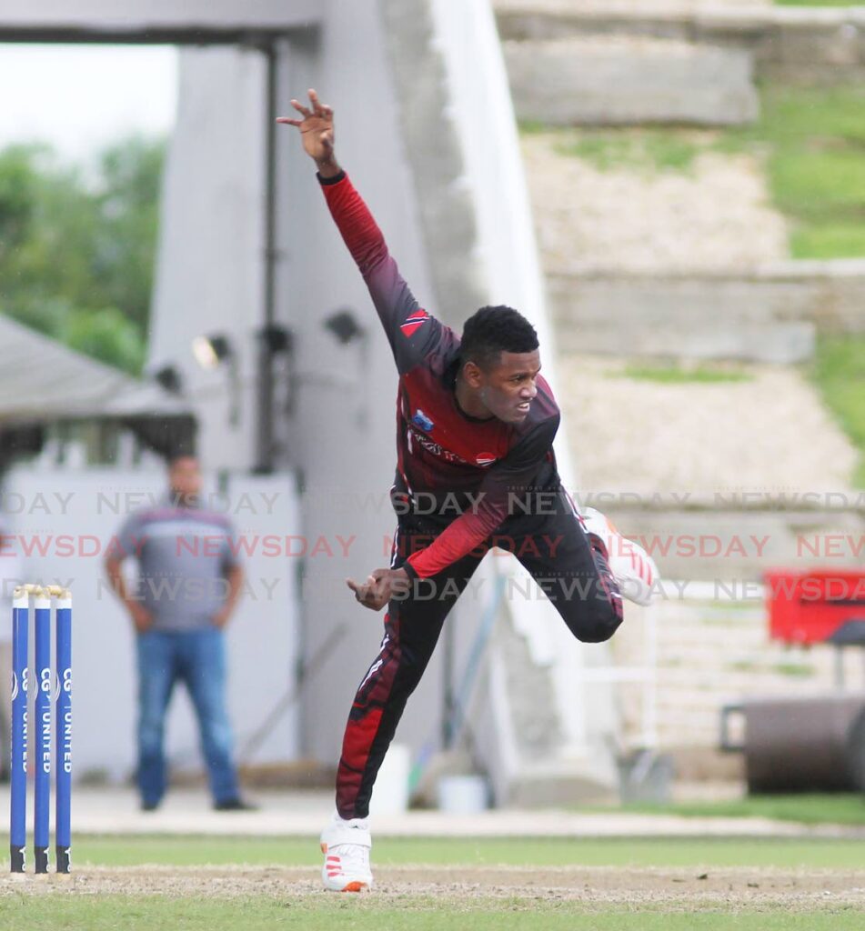 Trinidad and Tobago spinner Akeal Hosein in action in the Super 50 competition. - Photo by Lincoln Holder