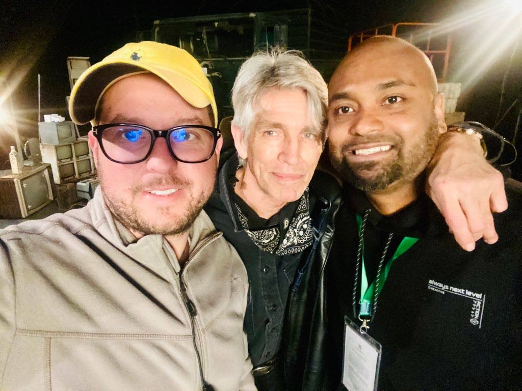 Gino McKoy, right, director and screenwriter, with actor Eric Roberts, centre, and first assistant director Badr Balafrej, left, on set in Marrakech, Morocco.  - 