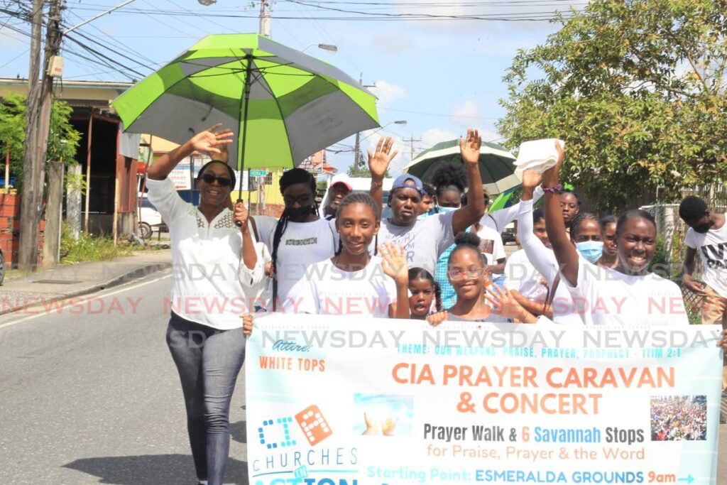 Members of various church groups during an anti-crime rally in Enterprise, Chaguanas on Saturday.  - Roger Jacob 