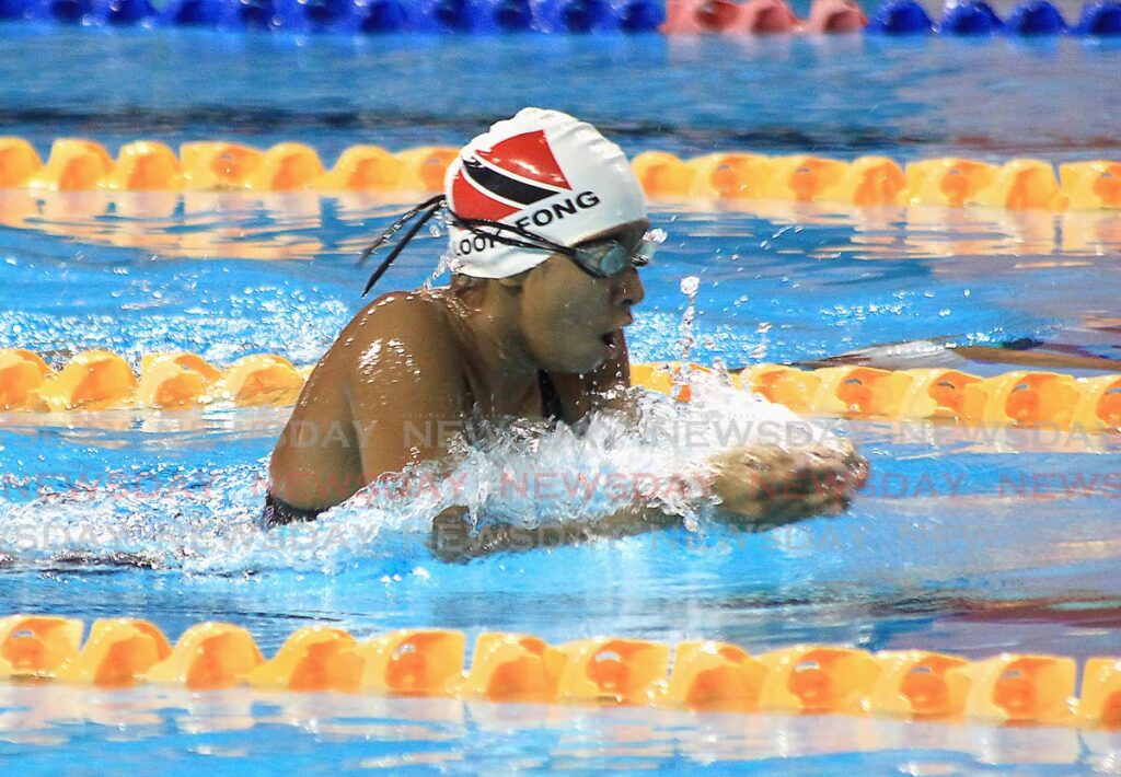 Caitlyn Look Fong competes in the women's 400-metre individual medley at the National Short Course Swimming Championships, on Saturday, at the National Aquatic Centre, Couva. - ROGER JACOB