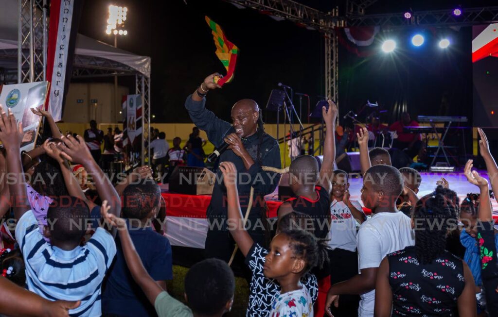 Soca artiste Marvin Lewis performs at the Republic Day 2022 cultural show at Roxborough Sporting Complex on September 24. Photo by David Reid