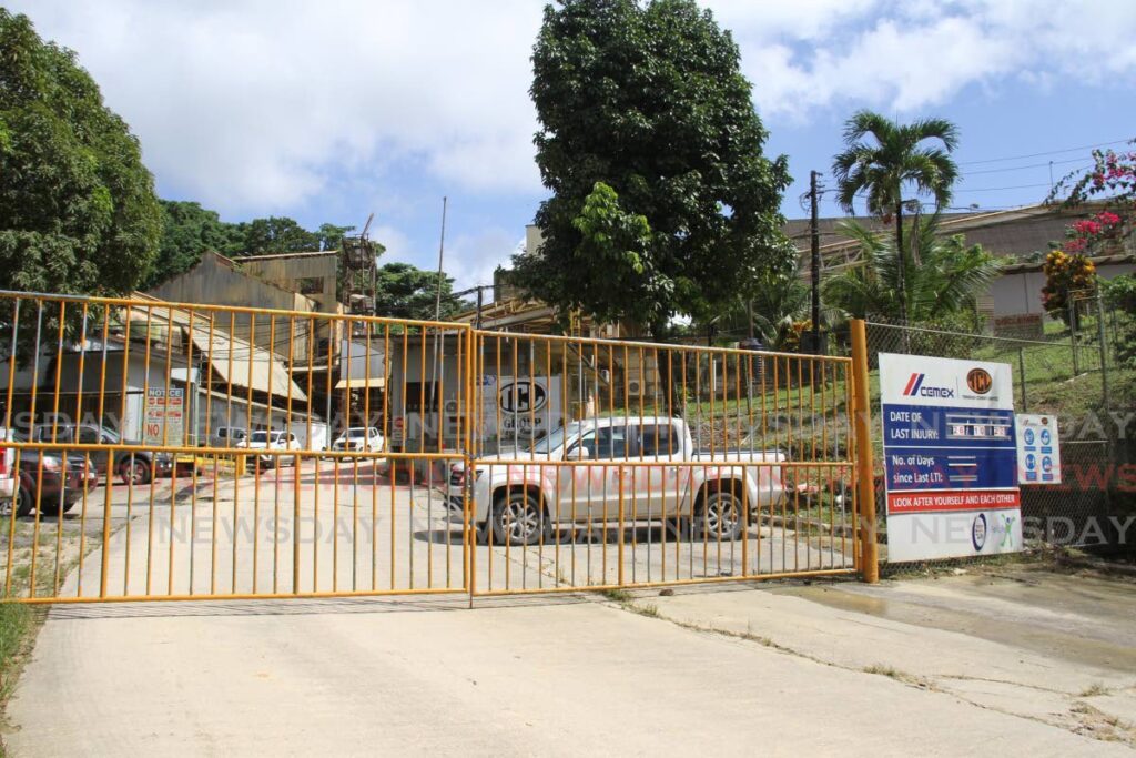 The Trinidad Cement Limited (TCL) facility in Mayo was closed on Wednesday morning owing to a freak accident that took the life of Gavin Ramoutar. - Photo by Marvin Hamilton