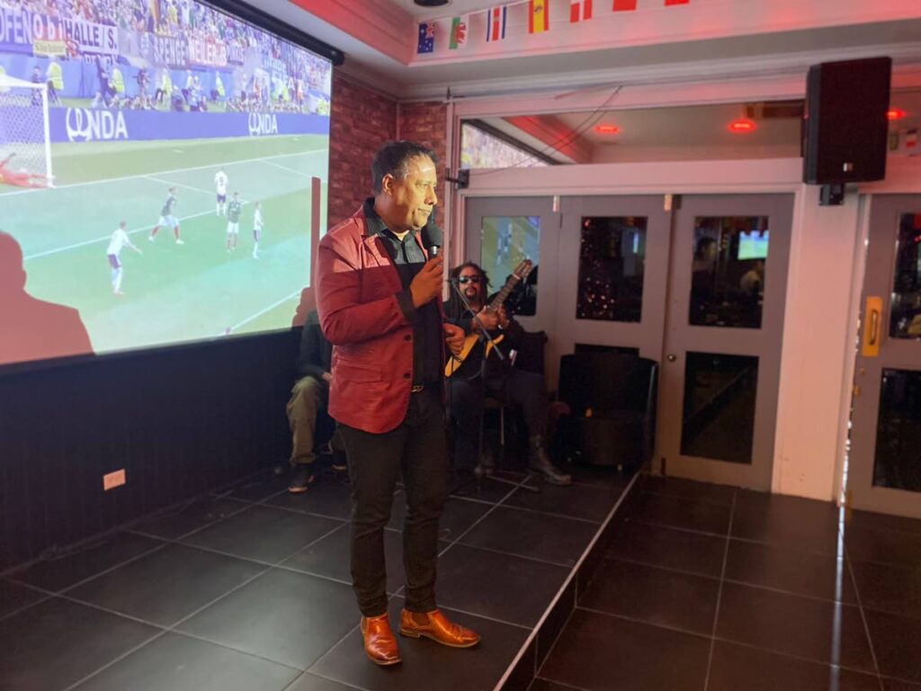 Gary Griffith speaks during the launch of Going All Out at All Out. The event was held at the All  Out Sports Bar and Gourmet Grill at the Queens Park Oval, St Clair. All Out will show matches during the 2022 FIFA World Cup.  - 
