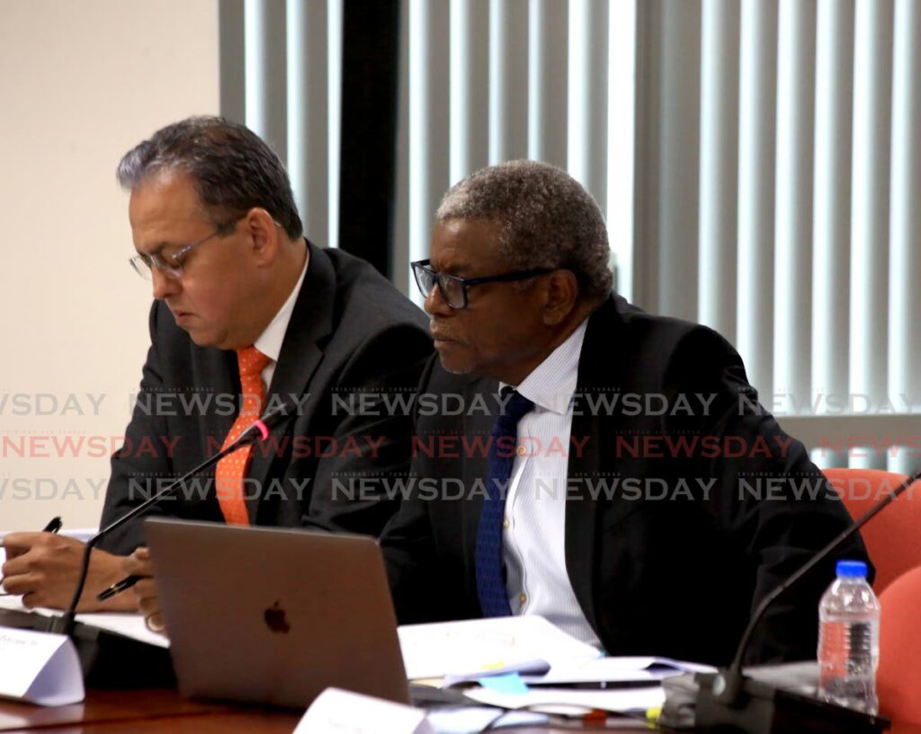 Paria and Heritage attorneys Jason Mootoo (left ) and Senior Counsel Gilbert Peterson at the CoE into the Paria diving tragedy. - SUREASH CHOLAI