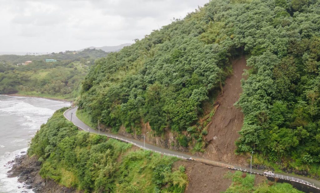 An aerial view of the persistent landslip at Bad Rock, Belle Garden. - DIQUD