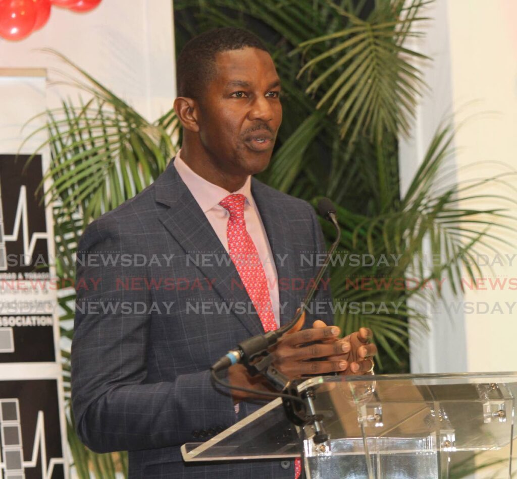 UTC executive director Nigel Edwards gives the feature address at TTPBA's 16th annual dinner and awards for media excellence at the Hyatt Regency, Port of Spain on Tuesday evening. - Photo by Angelo Marcelle