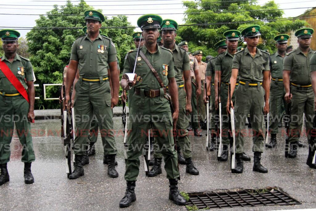 Members of the Defence Force Reserves during the military parade for San Fernando City Week on Circular Road, San Fernando. - Ayanna Kinsale