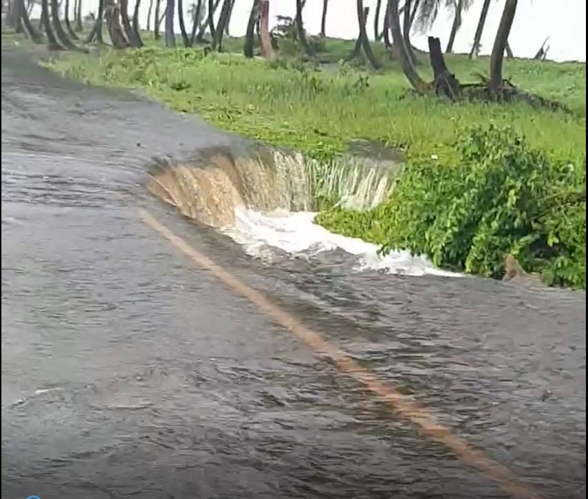 Screenshot taken from a video posted by the TT Met Office showing the collapsed part of the Manzanilla/Mayaro Road on Wednesday morning. - 