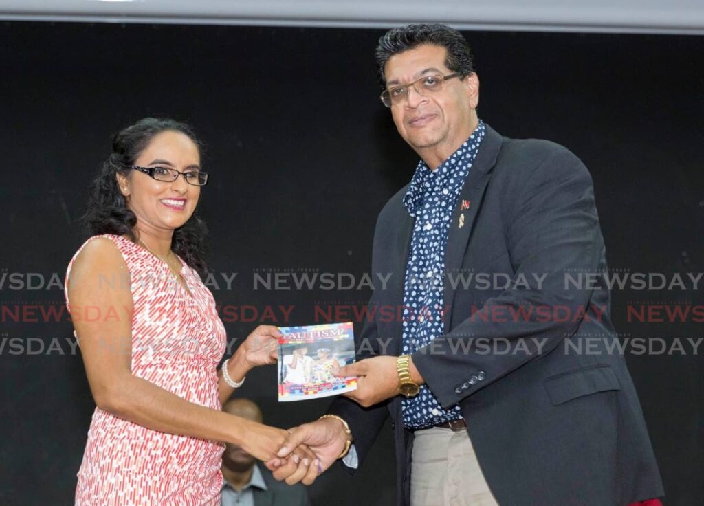 Dr Radica Mahase and Member of Parliament for Mayaro, Rouston Paray at an autism book launch. - Sataish Rampersad