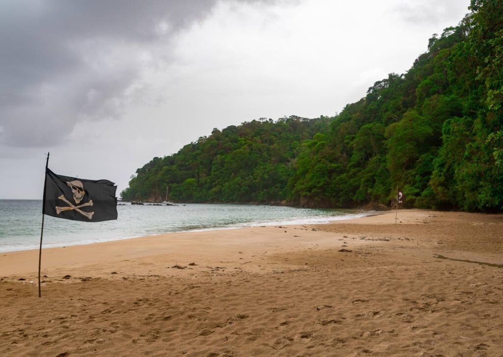 A pirate flag along Pirates Bay, Charlotteville, Tobago. Photo by David Reid