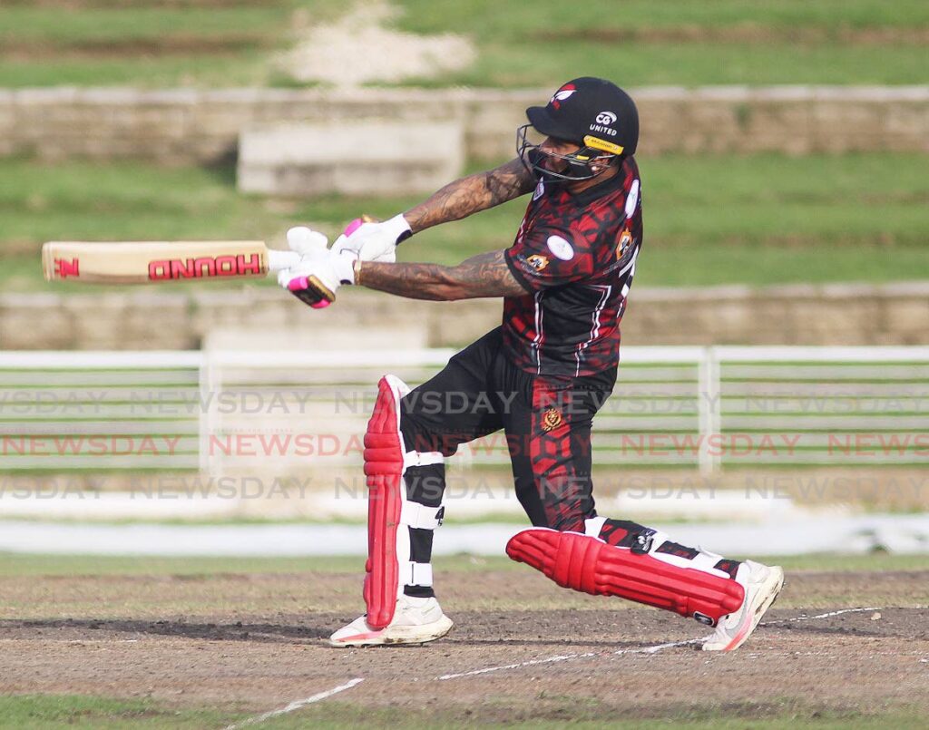 Soca Kings’ Sunil Narine bats against Fides Limited Scarlet Ibis Scorchers during the Dream XI T10 Blast match, on Saturday, at the Brian Lara Cricket Academy, Tarouba. Photo by Lincoln Holder