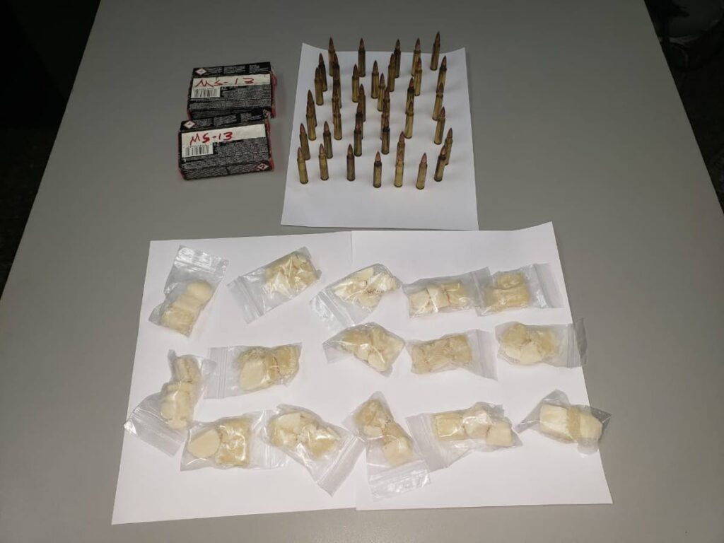 Ammunition and drugs seized by the police on the weekend. Photo courtesy TTPS