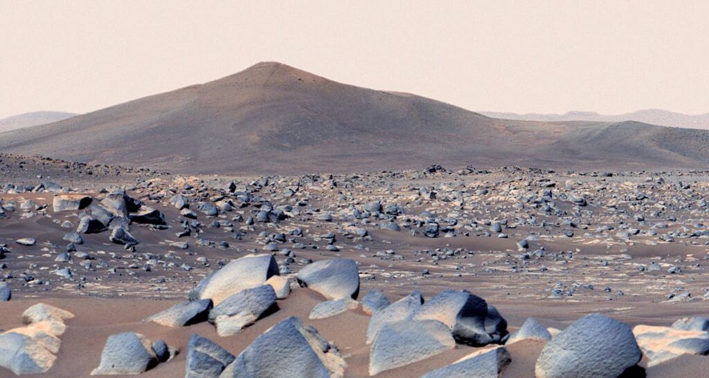 NASA’s Perseverance Mars rover snapped this view of a hill in Mars’ Jezero Crater called Santa Cruz, on April 29, 2021, the 68th Martian day, or sol, of the mission.   