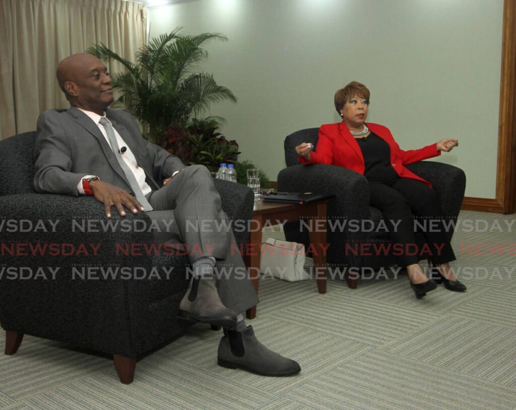 Clico executive chairman Claire Gomez-Miller and Central Bank Governor Dr Alvin Hilaire during a presss conference at the bank in Port of Spain on Tuesday. Photo by Angelo Marcelle