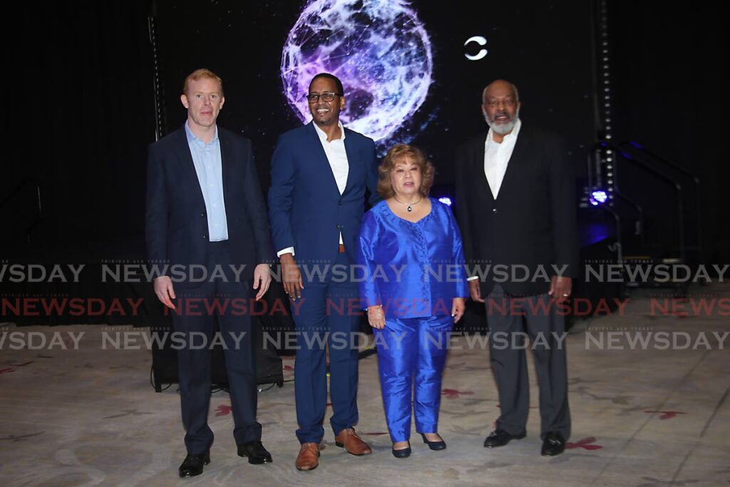 CyberEye director Stuart Jubb, from left, CEO Ian Johan, chairperson Angela Lee Loy and Crossword managing director Vincent Stewart at CyberEye's launch, Hyatt Regency, Port of Spain on Tuesday. Photo by Sureash Cholai
