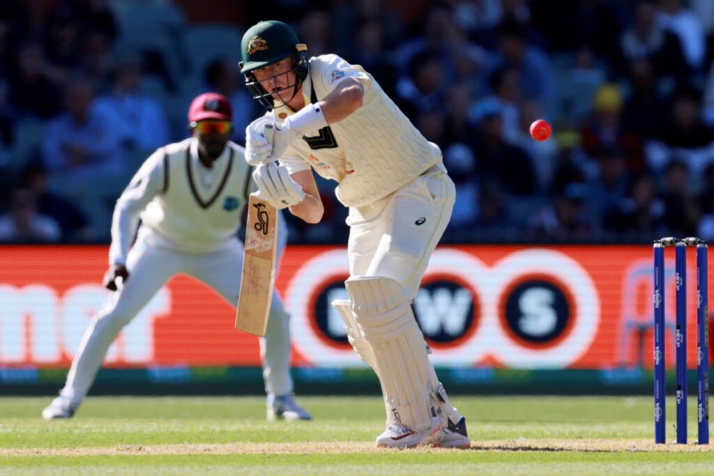Australia's Marnus Labuschagne bats against the West Indies during their Test match in Adelaide, on Thursday. (AP Photo) 