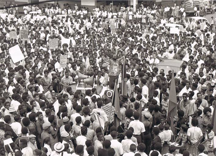 NJAC’s Chief Servant, the late Makandal Daaga, addresses a demonstration in Port of Spain in 1970 - 