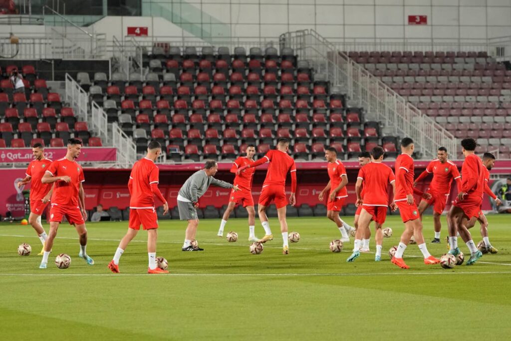 Moroccan players practise during a training session at the Duhail Stadium in Doha, Qatar. AP Photo - 