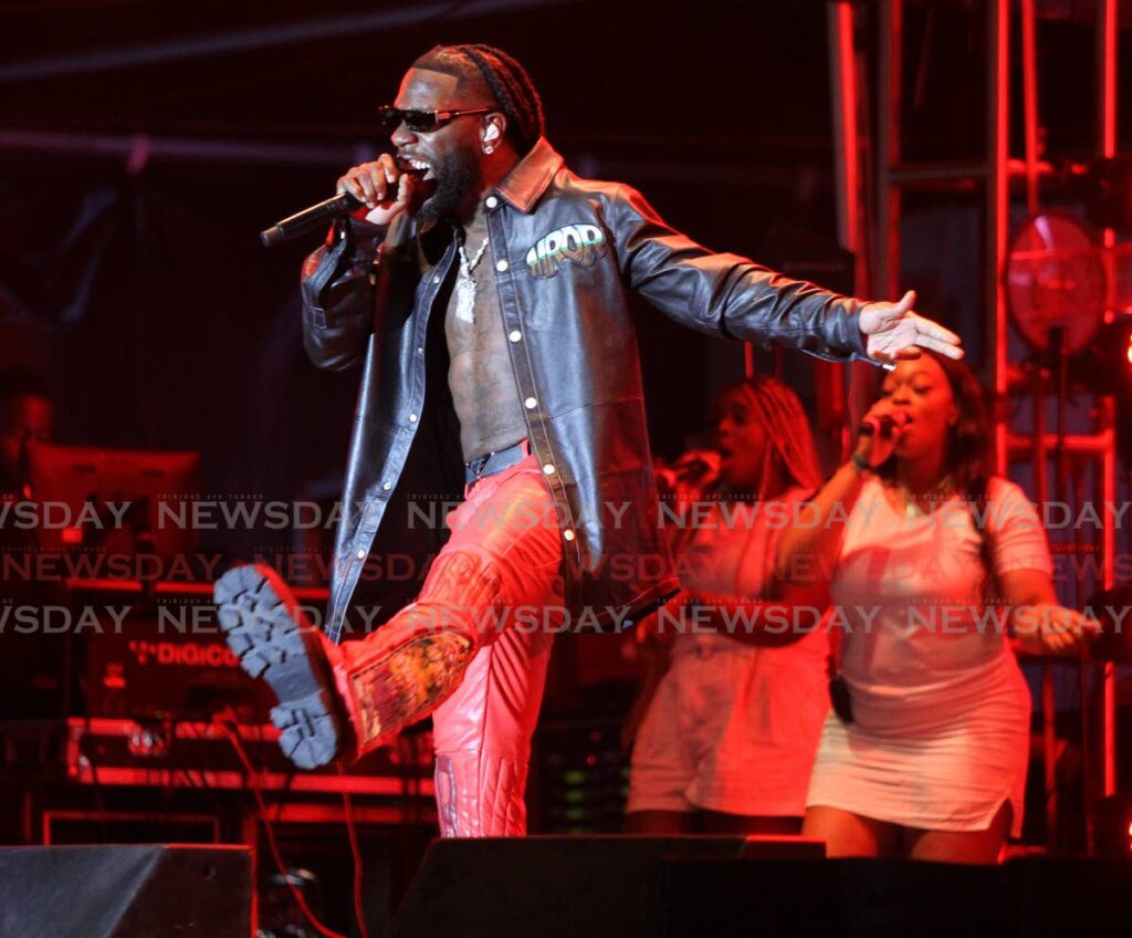 Burna Boy blazes up the stage performing Last Last at O2 Park, Chaguaramas on Saturday morning. - Angelo Marcelle