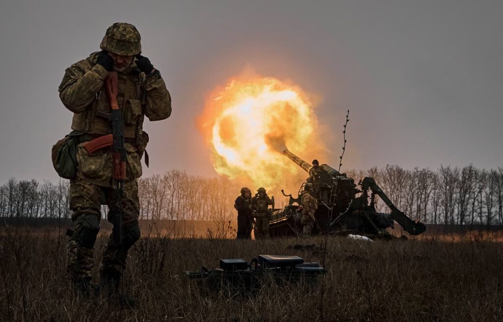 Ukrainian soldiers fire a Pion artillery system at Russian positions near Bakhmut, Donetsk region. AP Photo - 