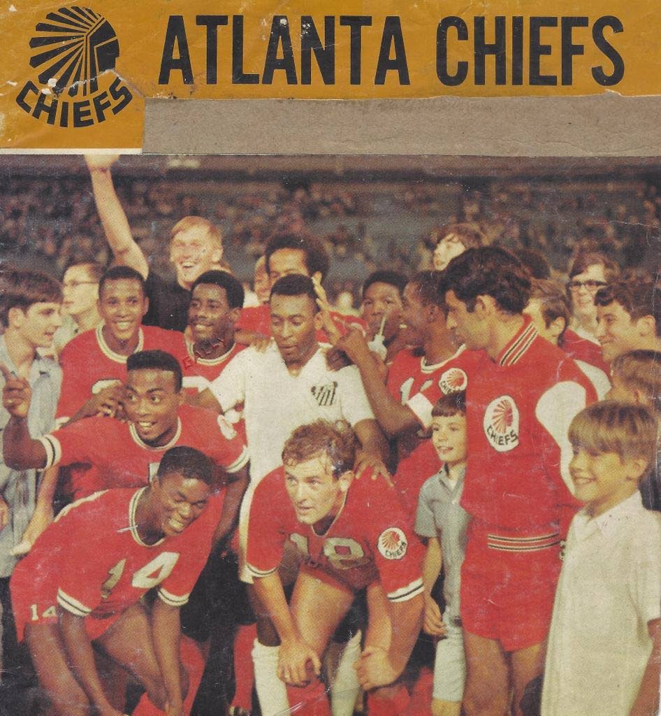 Former TT player and Strike Squad coach Gally Cummings ( third from the left in third row) and fellow Atlanta Chiefs players surround Brazilian football legend Pele (in white) during his visit to the US in 1968. -Photo courtesy Gally Cummings