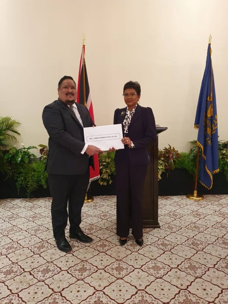 Christopher Sieuchand with acting President Christine Kangaloo, at President's House, on January 3, after he was sworn in as High Court judge.  Photo courtesy Judiciary