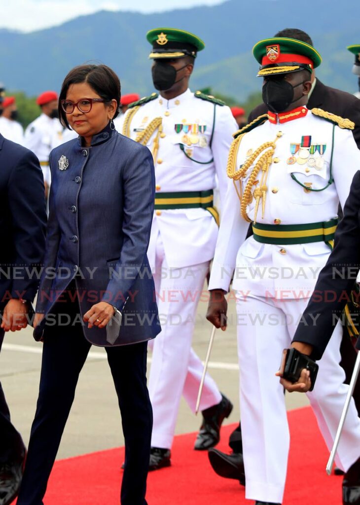 Senate President Christine Kangaloo, seen in this file photo when she was Acting President on her way to meet Guyana's President Irfaan Ali on his State visit To TT last year, is Prime Minister Dr Keith Rowley's nominee to replace Paula-Mae Weekes as the country's President.  - 