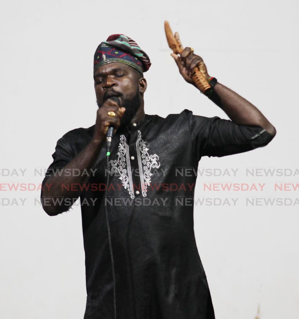 Shaka Alexander belts out his song, Power to the People. Photo by Lincoln Holder