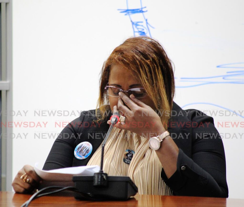Vanessa Kussie, common-law wife of late diver Rishi Ryan Nagassar, testifies at the commission of enquiry into the Paria diving tragedy at the Waterfront Complex, Port of Spain. Photo by Roger Jacob