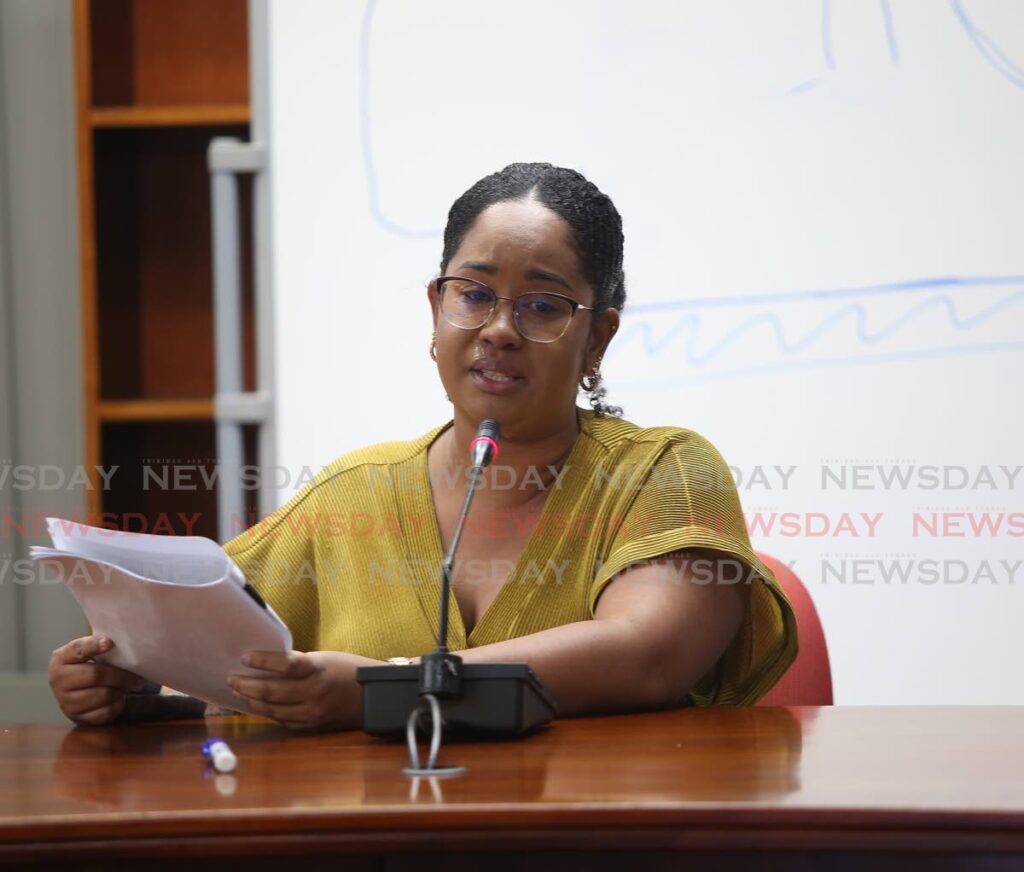 Affisha Henry, sister of late diver Yusuf Henry, testifies at the commission of enquiry into the Paria diving tragedy at the International Waterfront Complex, Port of Spain, on Tuesday. Photo by Sureash Cholai 