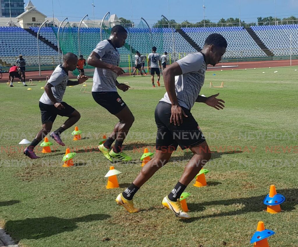 Trinidad and Tobago's local-based footballers train at the Hasely Crawford Stadium, Mucurapo on Wednesday morning.  - Jonathan Ramnanansingh