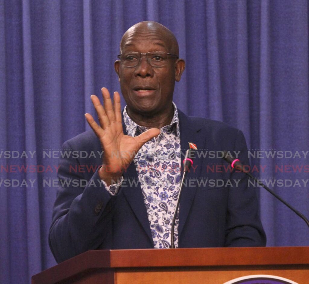 Prime Minister Dr Keith Rowley responds to a journalist during a press briefing at the Diplomatic Centre, St Ann's on January 12. Photo by Angelo Marcelle