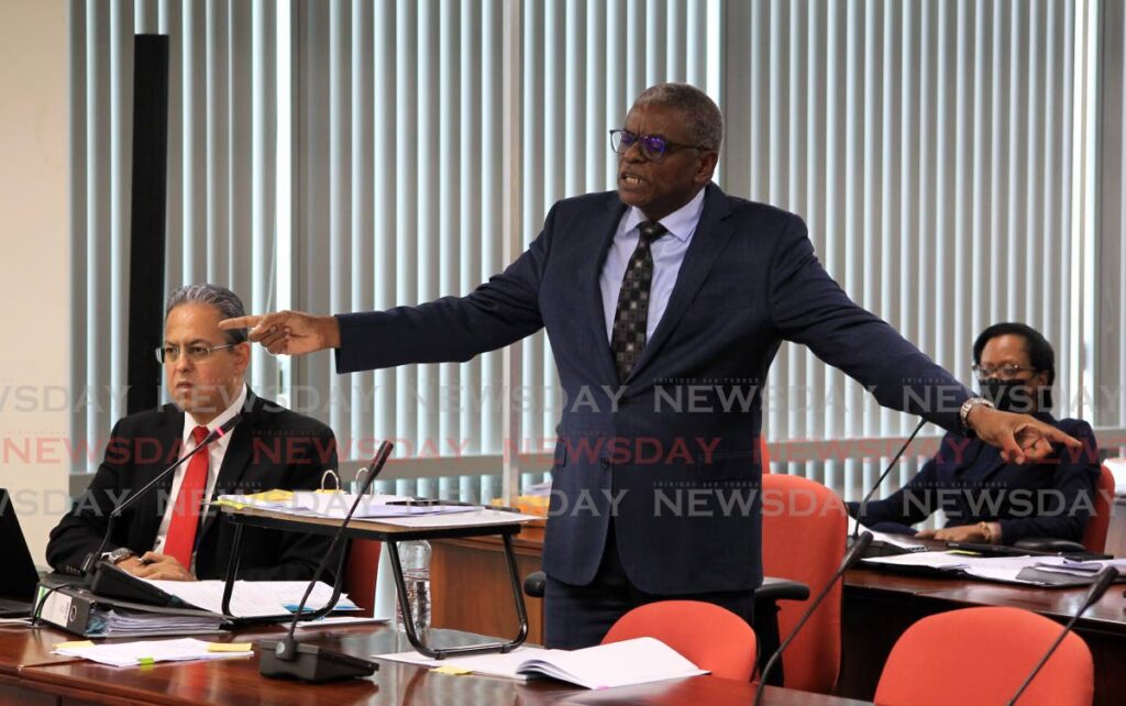 Attorney Gilbert Peterson, SC, delivers his closing statements on behalf of Paria Fuel Trading Co Ltd at the Commission of Enquiry into the Paria Diving Tragedy at the International Waterfront Complex, Port of Spain, on Thursday. - ROGER JACOB