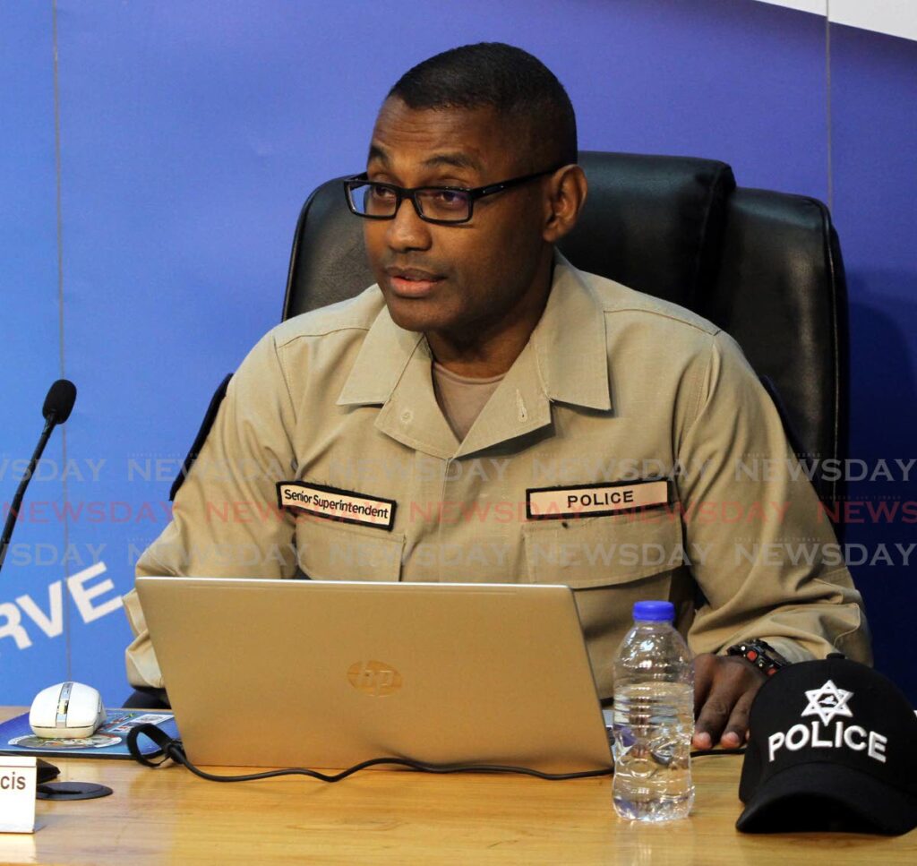 Snr Supt Kerwin Francis speaks to the media at Police Administration Building, Port of Spain, on Thursday. - Photo by Angelo Marcelle