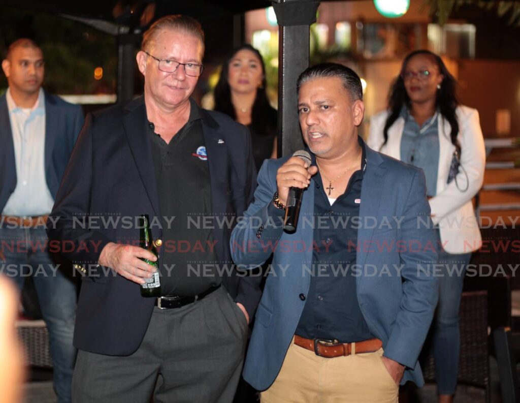 Julian Sammy, general manager of Shipco Trinidad (right) with Claus Rasborg, general manager of Shipco Houston, Texas, at the launch of its direct transport service from Houston to Trinidad and Tobago, at Samurai Resturant, One Woodbrook Place, Port of Spain on Wednesday. - Photo by Roger Jacob