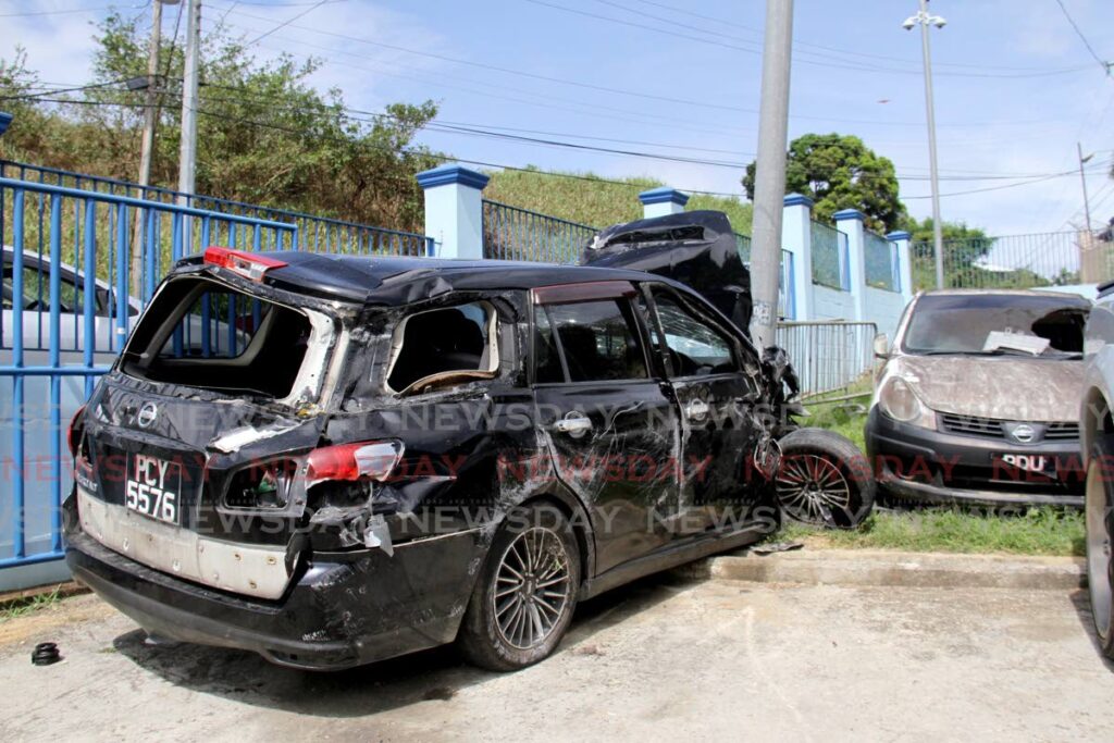 The Wingroad AD wagon Kamal Bhopsingh was driving when he crashed and died on the Solomon Hochoy Highway, near Gasparillo on Saturday. - AYANNA KINSALE