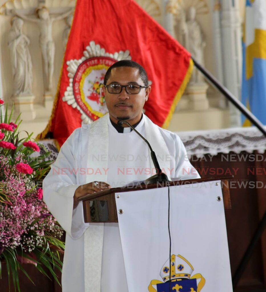 Canon Major Ashton Gomez speaks during a service on Wednesday at the All Saints Anglican Church in Port of Spain to make the Fire Service's 72nd anniversary.Photo by Sureash Cholai