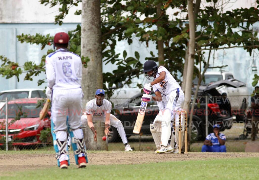 Naparima Boys' College Fareez Ali pays a shot against St. Mary's College during the Secondary Schools' Cricket League at Naparima Grounds, San Fernando, on January 16, 2023. Round two matches continue on January 31, 2023. - AYANNA KINSALE