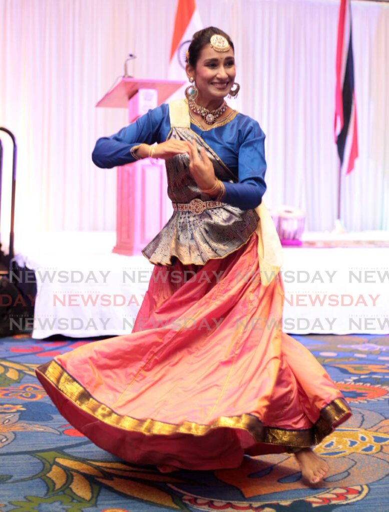 DANCE OF JOY: Pooja Pundit of the Kathak Kala Sangam performs a dance at the Trinidad Hilton on Thursday in celebration of strong diplomatic ties between TT and that country. PHOTO BY ROGER JACOB - 