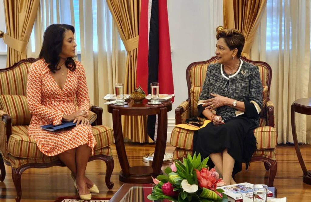 US Ambassador Candace Bond and Opposition Leader Kamla Persad-Bissessar in discussion in a meeting room at the Parliament, Red House, Port of Spain. Photo courtesy Office of the Opposition Leader. - 