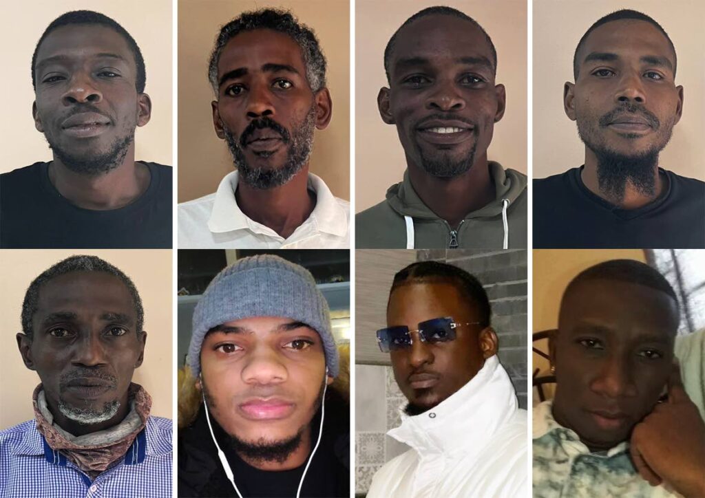 FORMER ACCUSED: Clockwise from top left, Antonio Charles, Jameel Garcia, Marlon Trimmingham, Keida Garcia, Ronald Armstrong, Shervon Peters, Devon Peters and Joel Fraser, eight of the nine men acquitted of the charge of murdering Vindra Naipaul-Coolman. The nine have been awarded over $20m in damages for wrongful prosecution. FILE PHOTOS 